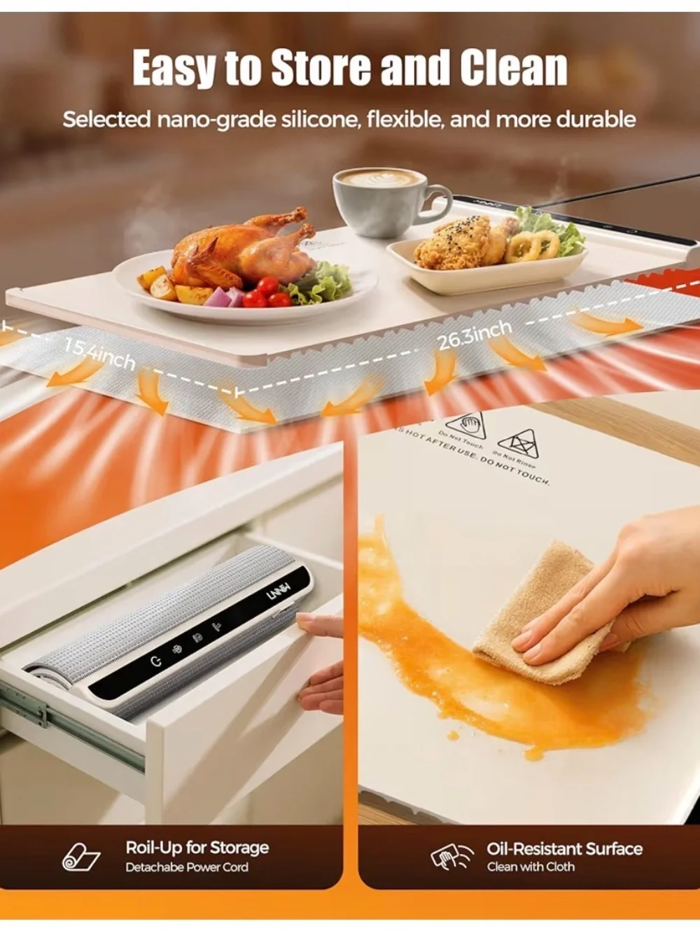 Portable Cream Electric Food Warming Mat - Cream